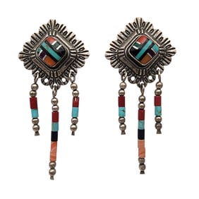 Quoc Trading Sterling Inlay Dangle Earrings
