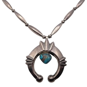 Vintage Navajo Sterling Turquoise Naja Necklace