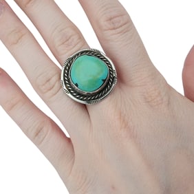 Vintage Navajo Sterling Stamped Turquoise Ring Sz 7.5