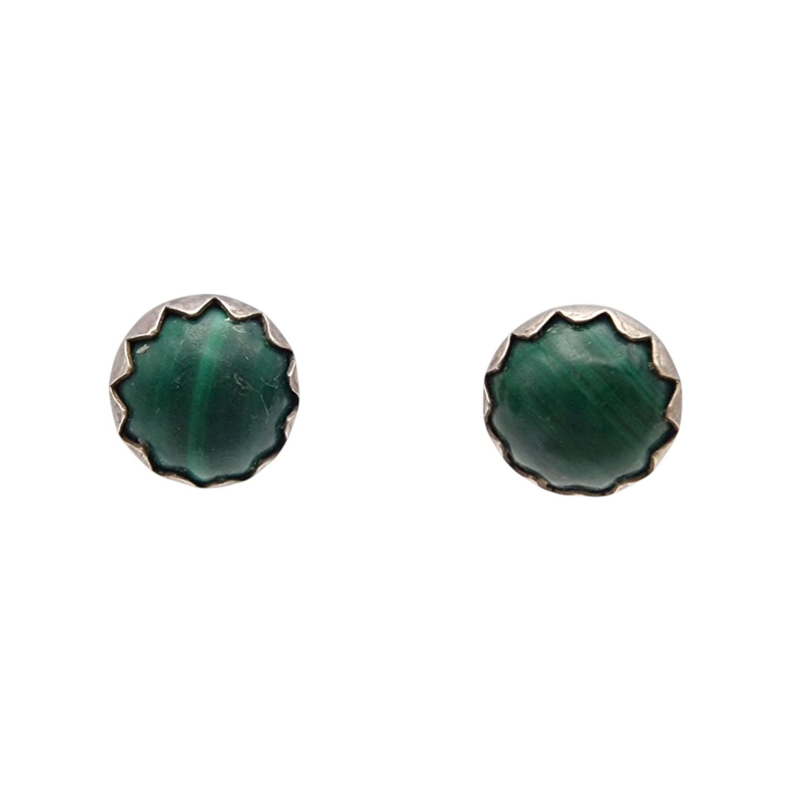 Navajo Sterling Malachite Stud Earrings: Navajo Sterling Malachite Stud Earrings, 3.4g