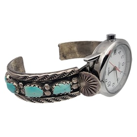 Vintage Navajo Sterling Turquoise Row Watch Band
