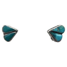 Vintage Zuni Sterling Turquoise Inlay Earrings