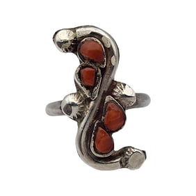 Vintage Navajo Sterling Coral Ring Sz 6.5