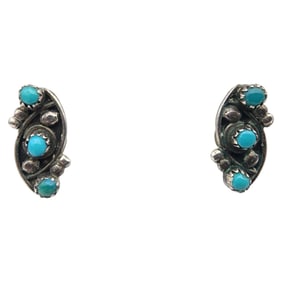 Vintage Zuni Sterling Turquoise Snake Eye Earrings