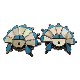 Vintage Zuni Sterling Multistone Sunface Earrings