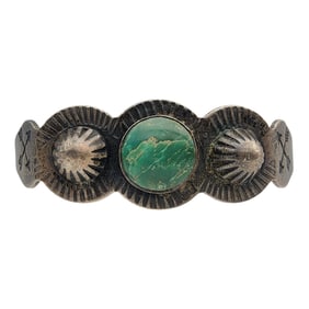 Fred Harvey Era Sterling Green Turquoise Cuff Bracelet
