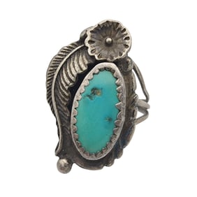 Signed Navajo Sterling Turquoise Ring Sz 6.5