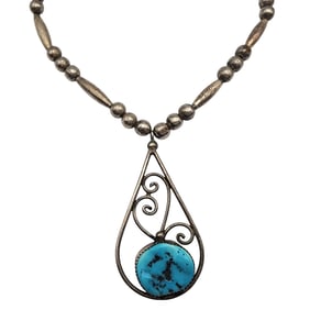 Vintage Southwestern Sterling Turquoise Bead Necklace