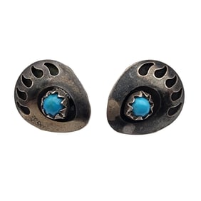 Navajo Sterling Turquoise Bear Paw Earrings