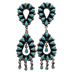 Southwestern Sterling Turquoise Petit Point Dangle Earrings