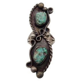 Vintage Navajo Sterling Double Turquoise Ring Sz 6.5