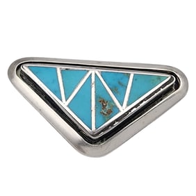 Signed Navajo Sterling Turquoise Inlay Brooch