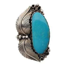 Signed Navajo/SW Sterling Turquoise Ring Sz 10