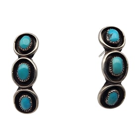 Vintage Zuni Sterling Turquoise Shadow Box Earrings