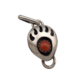 Navajo Sterling Coral Bear Paw Pendant