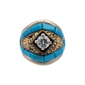 Silver Ray Sterling Turquoise Cobblestone Ring Sz 4