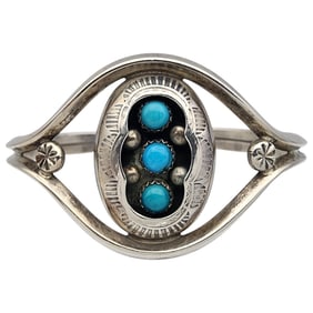 Vintage Navajo Sterling Turquoise Shadow Box Cuff Bracelet