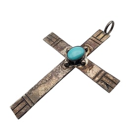 Vintage Navajo Sterling Turquoise Cross Pendant