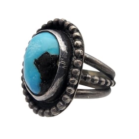 Vintage Navajo Sterling Bisbee Turquoise Ring Sz 6.5