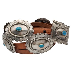 Vintage Navajo Stamped Turquoise Concho Belt
