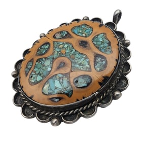 Signed R/S Navajo Sterling Walnut Inlay Pendant