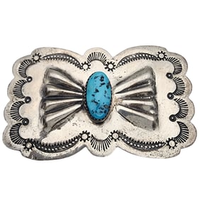 Vintage Navajo Sterling Stamped Turquoise Belt Piece