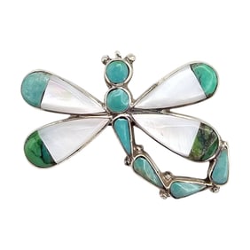 Angus Ahiyite Zuni Sterling Dragonfly Pin/Pendant
