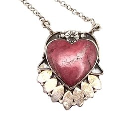Hada Collection Sterling Pink Thulite Heart Necklace