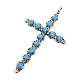 Zuni Sterling Kingman Turquoise Cross Pendant by Davis Kamasse