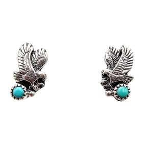 Elaine Shirley Navajo Sterling and Kingman Turquoise Eagle Earrings