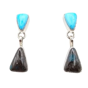 Navajo Sterling Earrings with Bisbee Turquoise by Tricia Smith