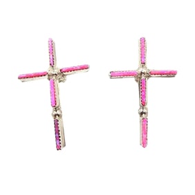 Cletus Lamy Zuni Sterling and Opal Cross Earrings