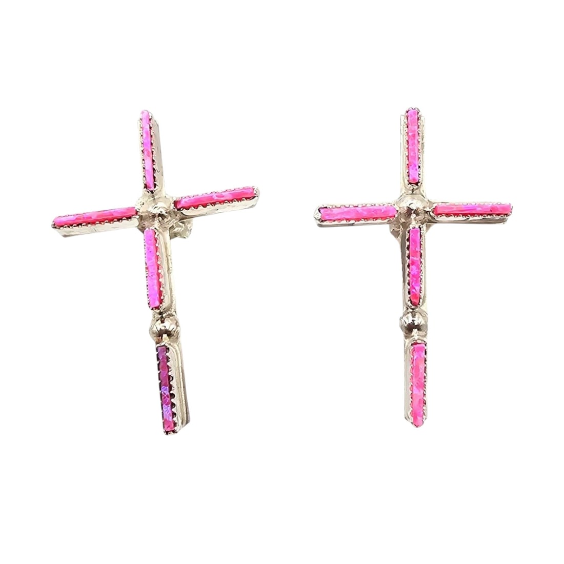 Cletus Lamy Zuni Sterling and Opal Cross Earrings (1 of 5)