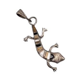 Sterling Multi-Stone Lizard Pendant by Wilson Dawes, Navajo Artist