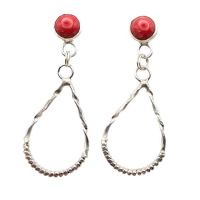 Navajo Richard Mike Sterling and Red Coral Earrings