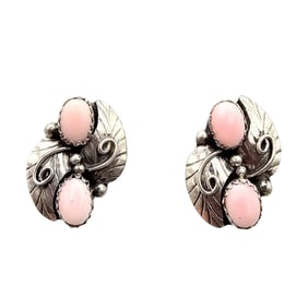 Maxine Ramirez Navajo Pink Conch Shell Sterling Earrings