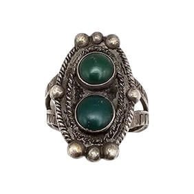 Navajo Sterling Ring with Turquoise Cabochons, Size 4.5