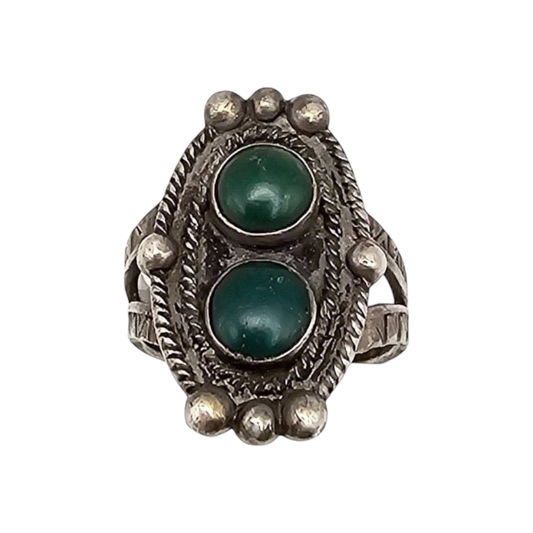 Navajo Sterling Ring with Turquoise Cabochons, Size 4.5 (1 of 5)