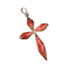 James Kee Navajo Sterling and Spiny Oyster Cross Pendant
