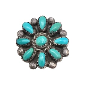 Navajo Sterling Petit Point Turquoise Ring, Size 4.5