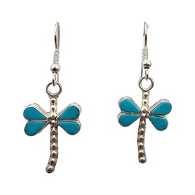 Swain Charlie Zuni Sterling Kingman Turquoise Dragonfly Earrings