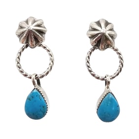 Sheena Jack Navajo Sterling Kingman Turquoise Earrings