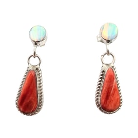 Victor Thompson Navajo Sterling Spiny Oyster and Opal Earrings