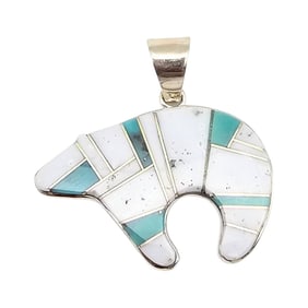 Adlina Lee Navajo Sterling Multi-Stone Bear Pendant