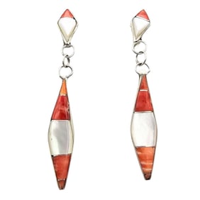 James Kee Zuni Sterling Earrings with Spiny Oyster and Shell Inlay