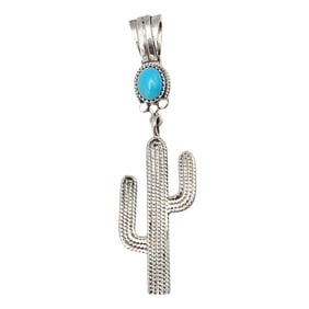 Annie Spencer Navajo Sterling Turquoise Cactus Pendant
