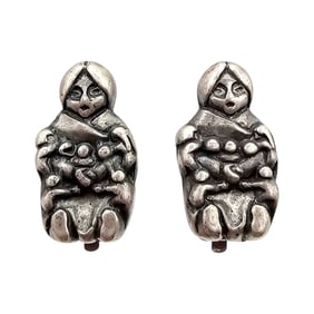 Samuel 1993 Sterling Mother and Children Clip Earrings, Weighing 7.1g