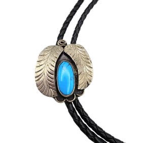 Navajo Sterling Turquoise Leaf Bolo Tie