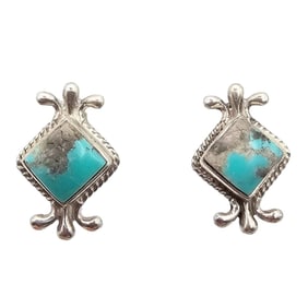 Louise Joe Navajo Kingman Turquoise Sterling Earrings