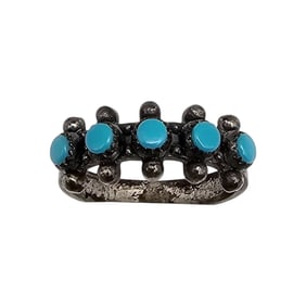 Sterling Native American-Inspired Turquoise Snake Eye Ring, Size 6.25